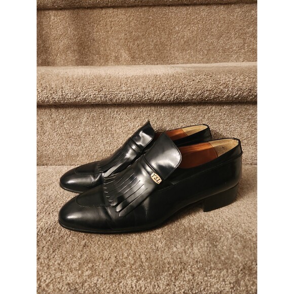YSL Yves Saint Laurent Men\'s Black Leather Loafers w/ Kiltie Fringe Size 10 main image 12